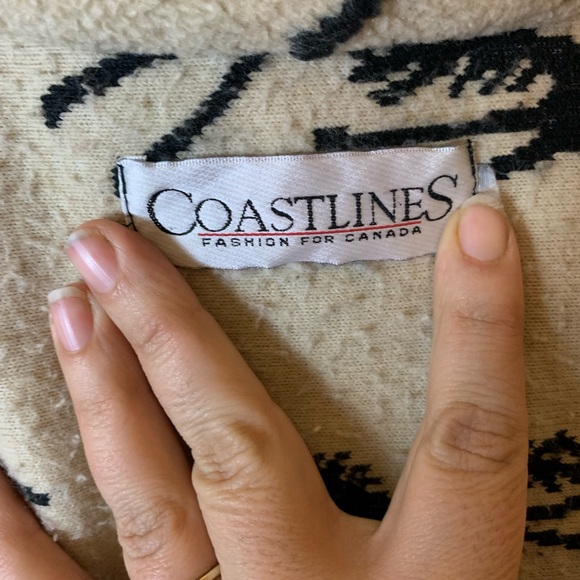 Fleece Black Cream Horse Patterned Teddy Jacket Aztec Equestrian Women's Medium - Picture 7 of 7